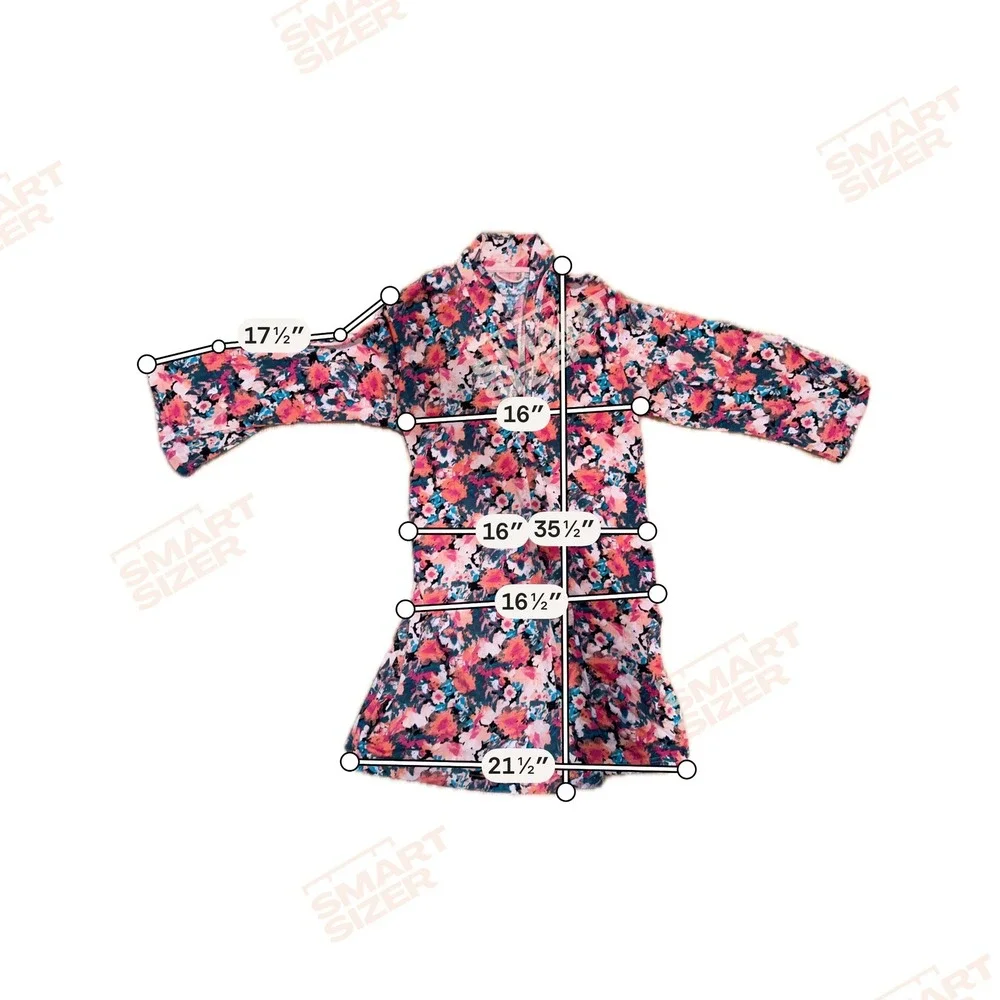 Natori Floral Robe Womens Medium Multicolor 3/4 Sleeve Knit Loungewear No Belt